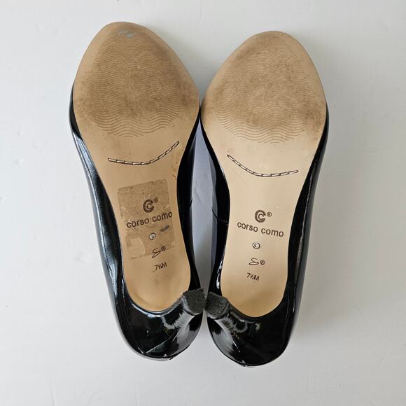 Corso Como Patent Leather Pumps, Size 7.5M Black Almond Toe - Picture 5 of 10